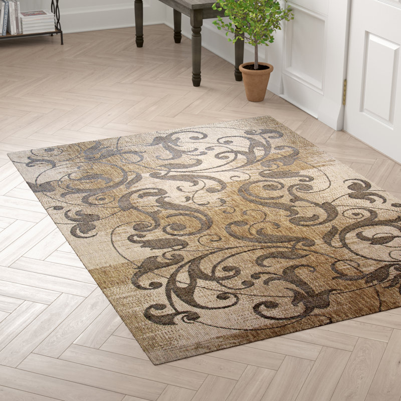 Savage Distressed Scroll Dark Brown Indoor/Outdoor Area Rug & Reviews